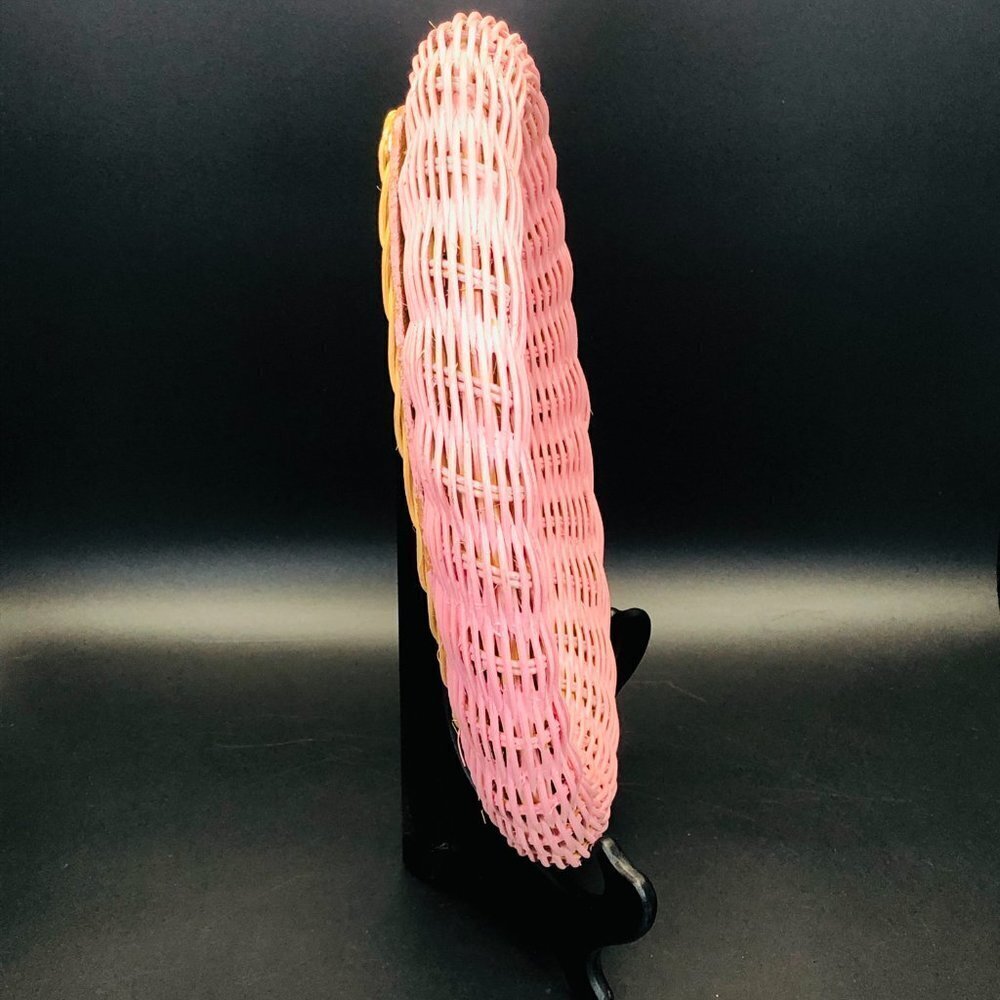 80s Pink Woven Wicker Oval Mirror Vintage Girly Bedroom Retro Wall Decor - Picture 3 of 10